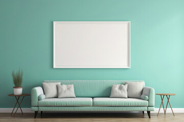 Experience the perfection of a blank frame on a soft color wall, an ideal setting for your artistic expressions.