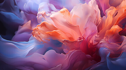 A beautiful mix of blue, purple, orange, and pink smoke that forms a flower; Abstract background; Resolution 11648X6528