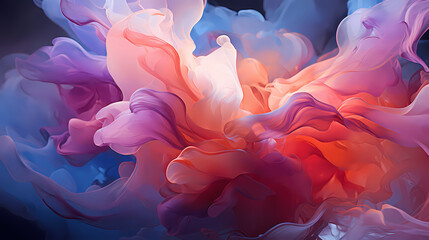 A beautiful mix of blue, purple, orange, and pink smoke that forms a flower; Abstract background; Resolution 11648X6528