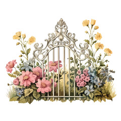 Vintage Floral Fence Clipart 