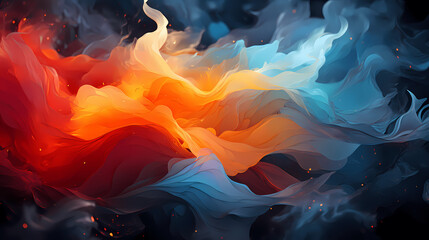 Beautiful abstract background;  Mixture of blue, orange and red color in shape of flame; Blue fire; Red fire