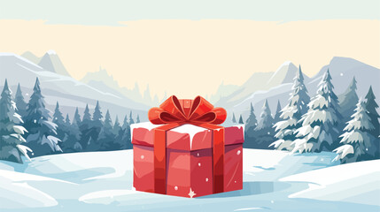 Illustration of a giant Christmas gift in idyllic 