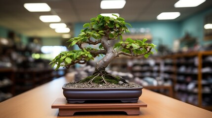 Bonsai Tree on Wooden Table