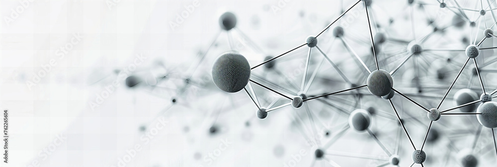 Poster molecular science and structure, futuristic network of atoms, blue background in modern technology c