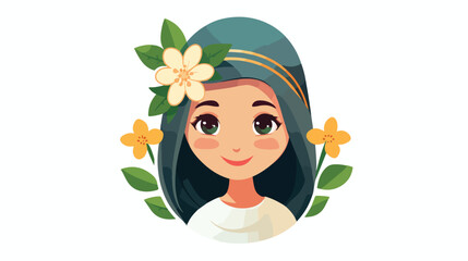 Islam Girl Cartoon with Wreath Flower Vector flat vector