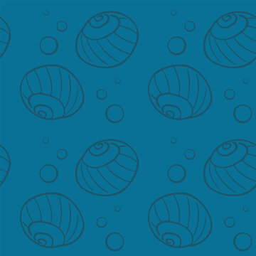 Ocean marine seamless pattern with seashells. Vector cute blue sea background for print or apparel