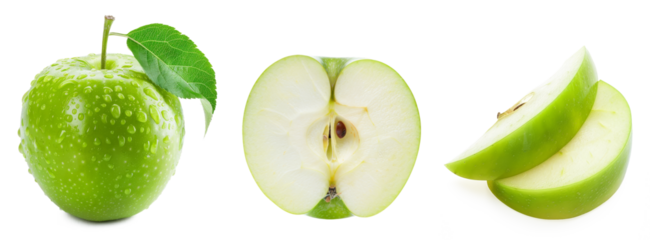 Green apple isolated on transparent background 