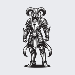 warrior of star sign zodiac full armor aries black and white vector illustration