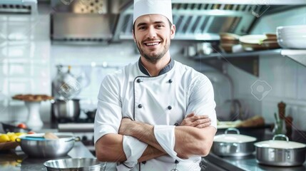 Fototapeta na wymiar Smiling chef cook standing with arms folded 