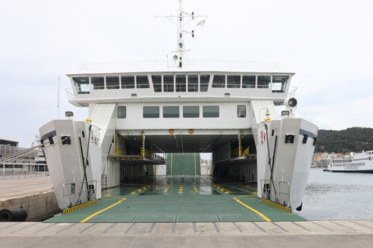 Large sea ferry Jadrolinija in the port city Split. Jadrolinija is Croatias largest ferry operator.