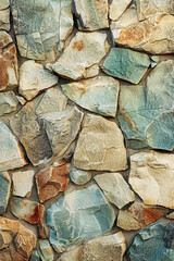 Stone Mosaic Wall Texture. This image displays a detailed stone mosaic, with a rich tapestry of naturally colored stones fitting tightly together.