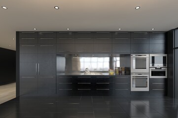 modern kitchen in a loft style with black walls - 762268612