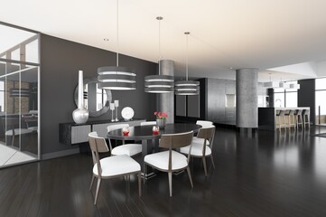 modern dining room interior in a luxury house - 762268830