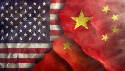 United States and China Flags Overlapped