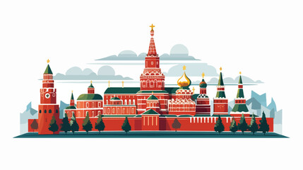 Moscows kremlin. Tourist attraction. Cartoon flat . - obrazy, fototapety, plakaty