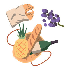 Picnic Food And Drink Set Cartoon Flat Vector Isolated Illustration On White Background