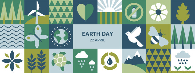 Earth Day environment issues posters, brochures, web banner, background