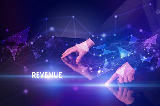 Businessman touching huge screen concept