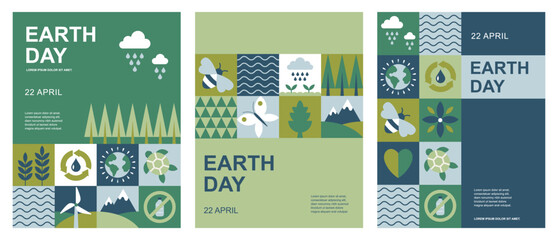 Earth Day environment issues posters, brochures, web banner, background