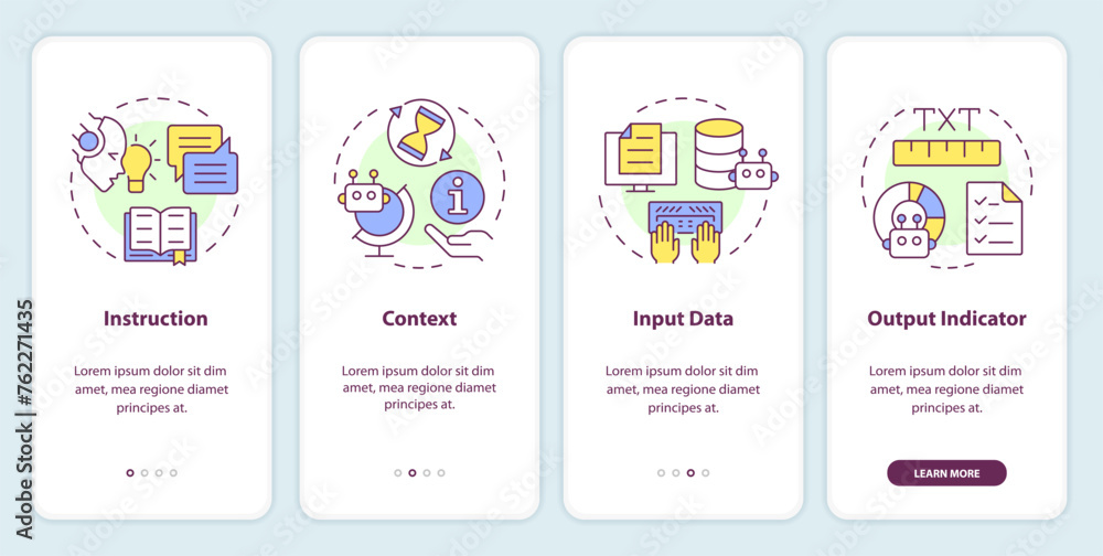 Poster prompt key elements onboarding mobile app screen. walkthrough 4 steps editable graphic instructions 
