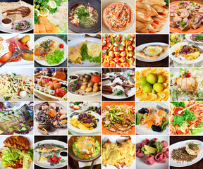 Many plates with various appetizing food, collage - Powered by Adobe