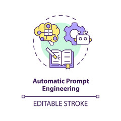 Automatic prompt engineering multi color concept icon. Prompt optimization. Algorithm and heuristics. Round shape line illustration. Abstract idea. Graphic design. Easy to use in article