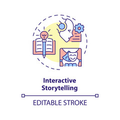 Interactive storytelling multi color concept icon. Prompt engineering technique. Role playing with chatbot. Round shape line illustration. Abstract idea. Graphic design. Easy to use in article