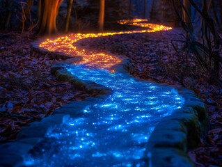 Bioluminescent forest labyrinth glowing flora