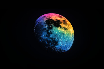 Mond in bunten leuchtenden Farben, ai genenativ