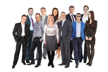 Obraz premium Eleven people in strict suits on white background, collage