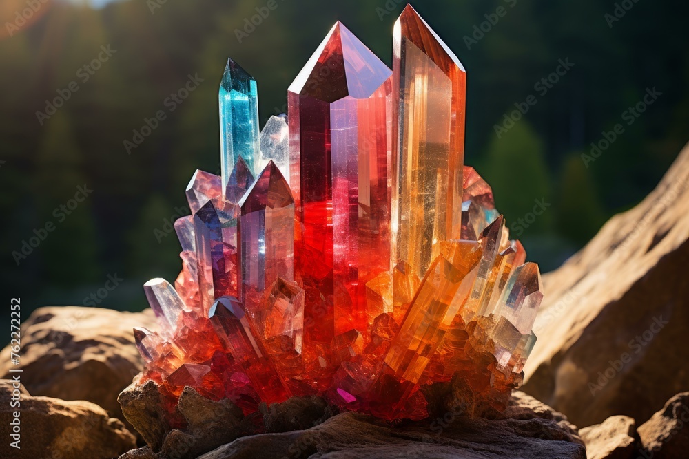 Poster robust quartz crystal colorful. color stack. generate ai