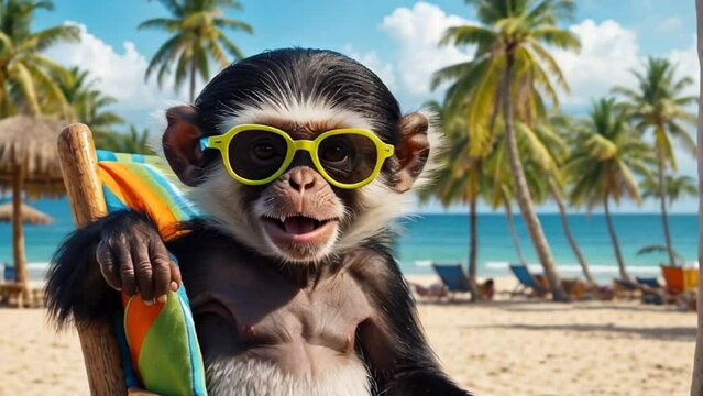 cute monkey relaxing on the beach