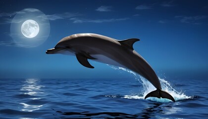 A Dolphin Swimming In The Moonlight