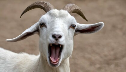 A Goat With Its Mouth Open Chewing Cud - obrazy, fototapety, plakaty