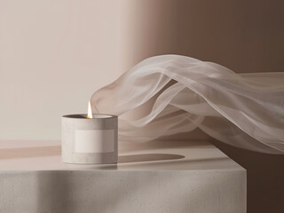Candle Mockup in a concrete candlestick. 3D Illustration