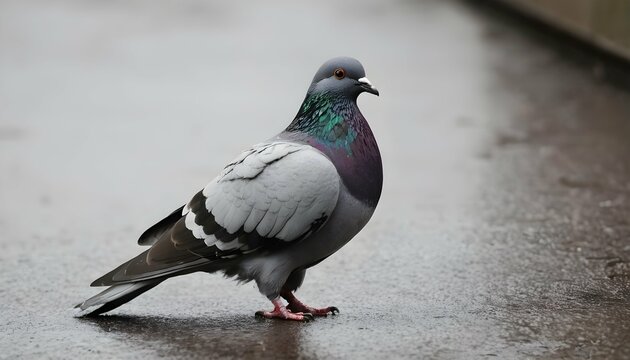A Pigeon With Its Feathers Tousled By The Rain