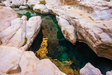 Water pools in the canyon, Wadi Bani Khalid, Oman