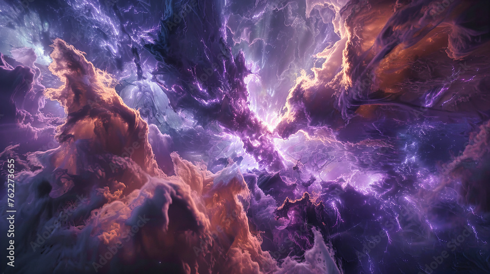 Poster universe abstraction with light and space, fantasy science and nebula glow, colorful background of i