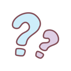 Cute question mark icon. Hand drawn illustration of an blue question marks isolated on a white background. Kawaii sticker. Vector 10 EPS.
