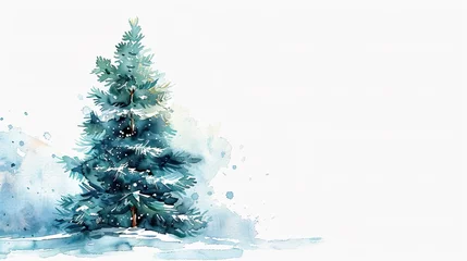 Fotobehang Watercolor Christmas tree with fir branches and place for text. merry christmas , Illustration for greeting cards and invitations isolated on white background. © Mahnoor