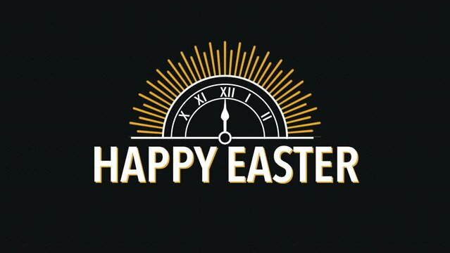 Happy Easter logo depicts a clock with hour and minute. It uses a bold font for the words Happy Easter, suitable for promotional materials