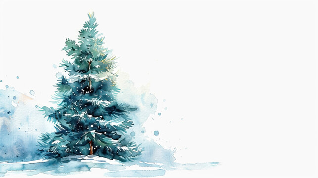 Watercolor Christmas tree with fir branches and place for text. merry christmas , Illustration for greeting cards and invitations isolated on white background.