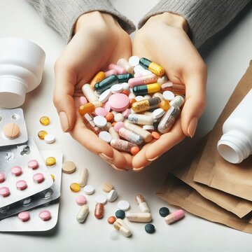 hand holding tablet with pills