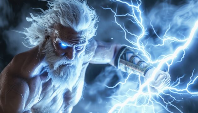 Majestic zeus wielding lightning power