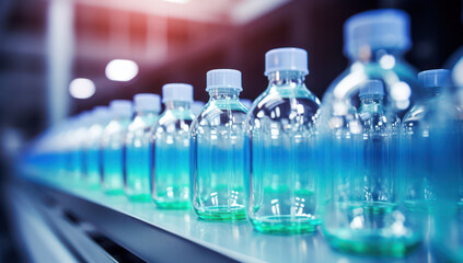 Scientific Discoveries: Blue Glass Bottles in a Laboratory for Medical Research and Development