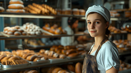 A female baker at work in the bakery