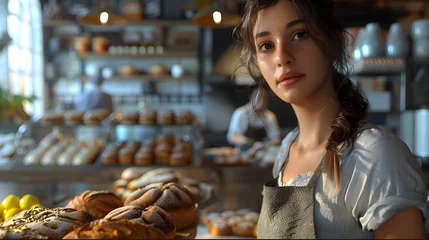 Selbstklebende Fototapeten A female baker at work in the bakery © Massimo Todaro