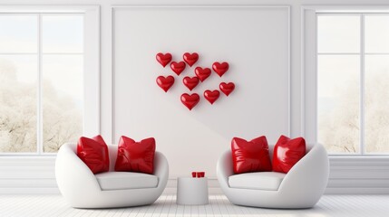 Cosy home with red furniture and love decor, perfect for intimate moments and thoughtful gifts