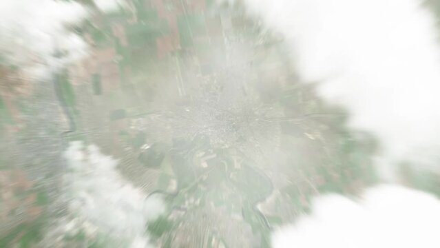 Earth zoom in from space to Tiraspol, Moldova. Followed by zoom out through clouds and atmosphere into space. Satellite view. Travel intro. Images from NASA