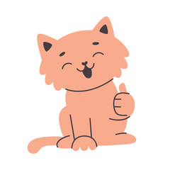 Cute smiling cat showing thumbs up, like.Simple flat vector cartoon illustration